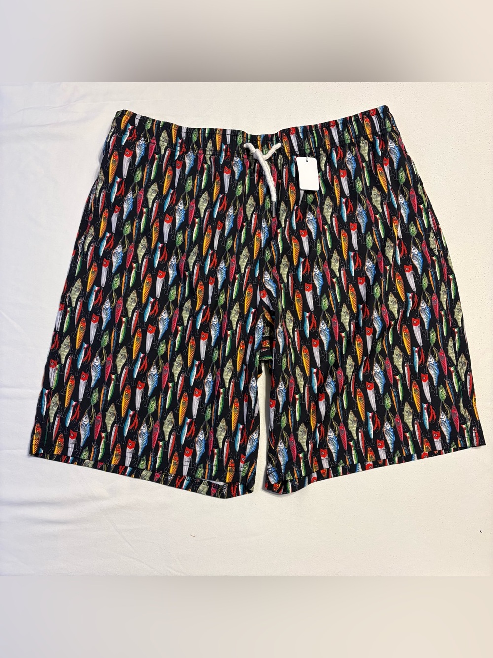 Cracker Barrel Black Swim Trunks with Colorful Fish Print and Pockets